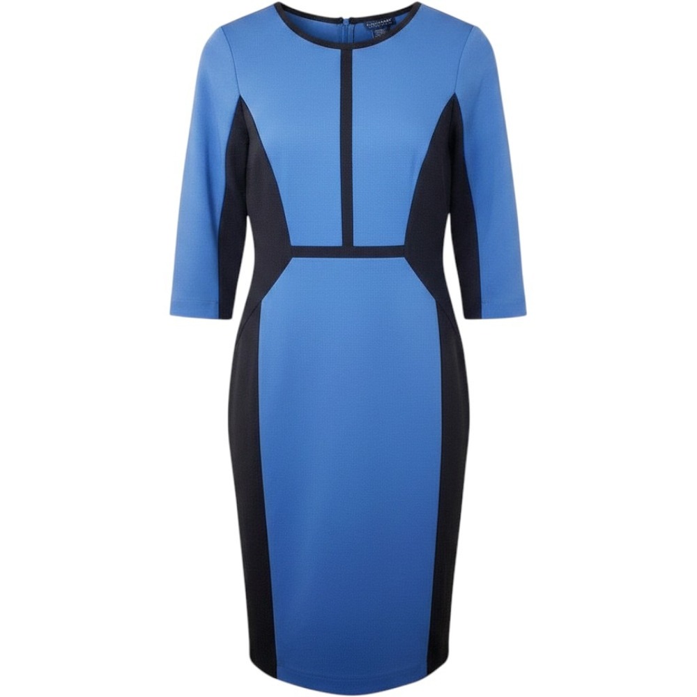 Doncaster Collection Blue Black Ponte Knit Sheath Dress 8 Colorblock 3/4 Sleeve